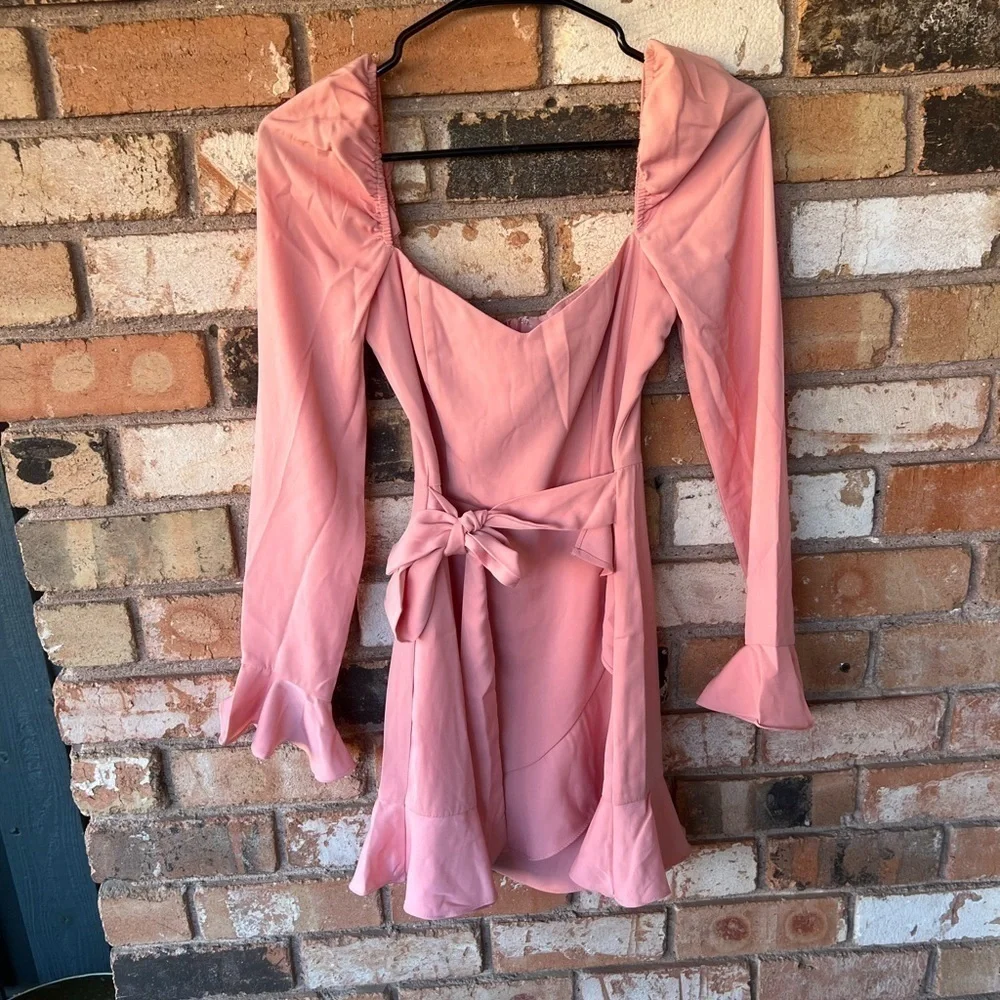 NWT Revolve More To Come Khloe Ruffle Sleeve Mini Dress in Blush Pink XS